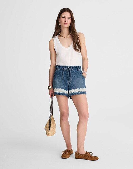 madewell Tie-Waist Denim Shorts shibori wash