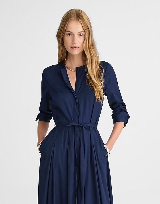 Madewell Tie-Waist Midi Shirtdress Midnight Navy