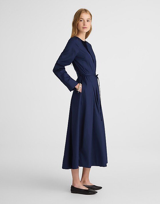 Madewell Tie-Waist Midi Shirtdress Midnight Navy