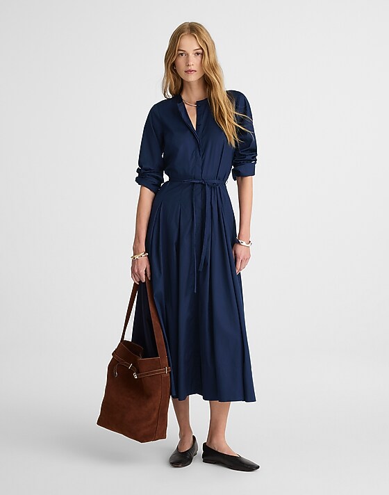 madewell Tie-Waist Midi Shirtdress midnight navy