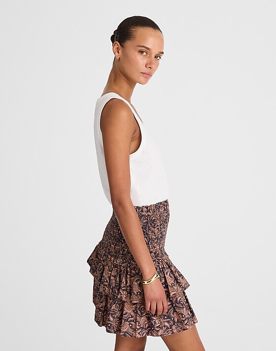 Madewell Tiered Mini Skirt Maya Paisley Baked Clay