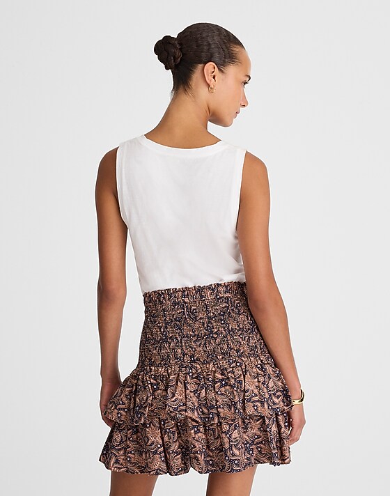 Madewell Tiered Mini Skirt Maya Paisley Baked Clay