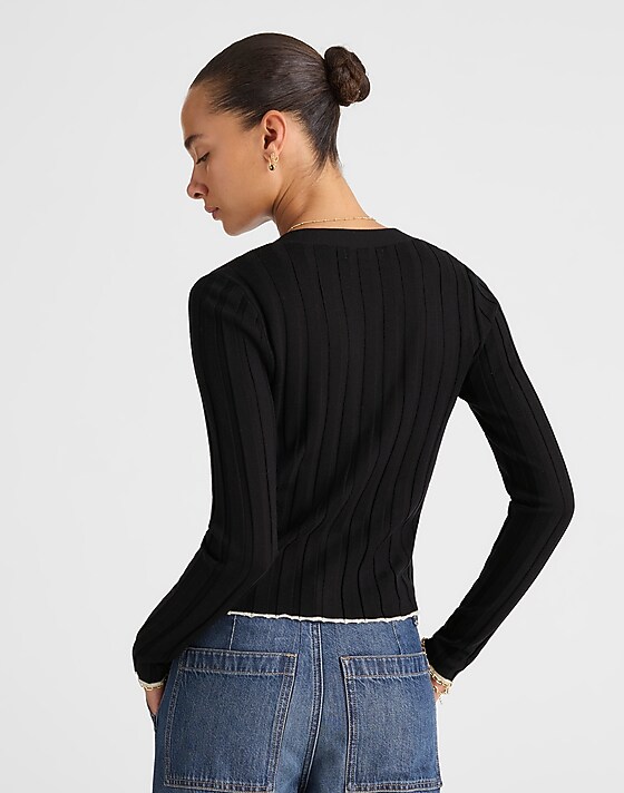 Madewell Tipped Ribbed V-Neck Cardigan Navy Combo