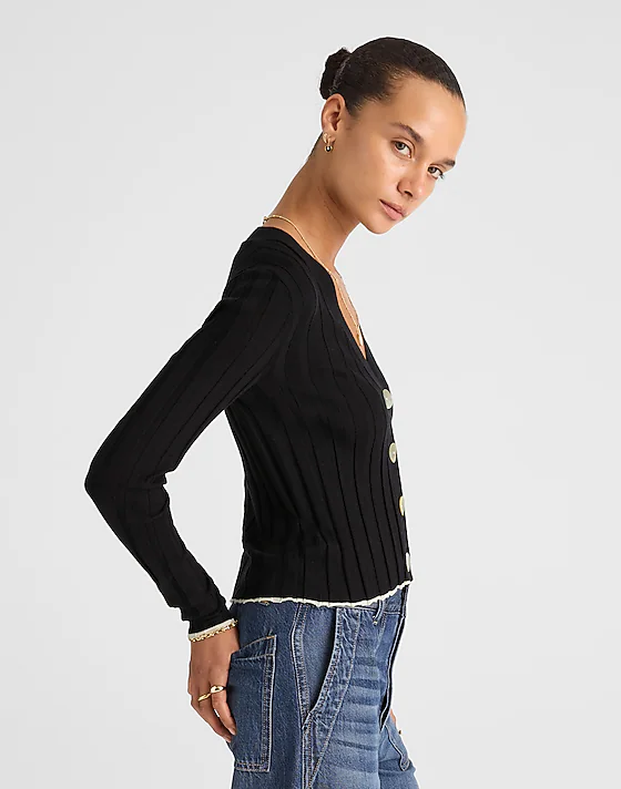 Madewell Tipped Ribbed V-Neck Cardigan Navy Combo