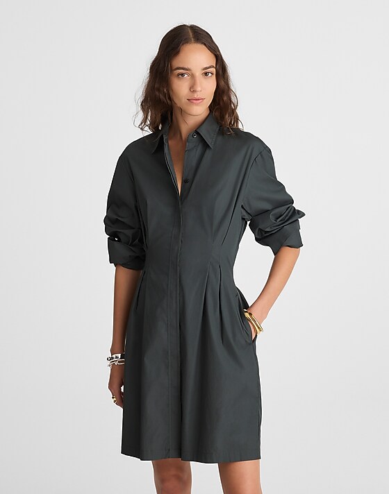 madewell Tucked Mini Shirtdress summit green