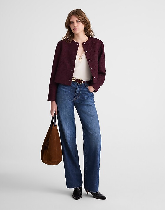 Madewell Tweed Collarless Jacket Dark Pomegranate