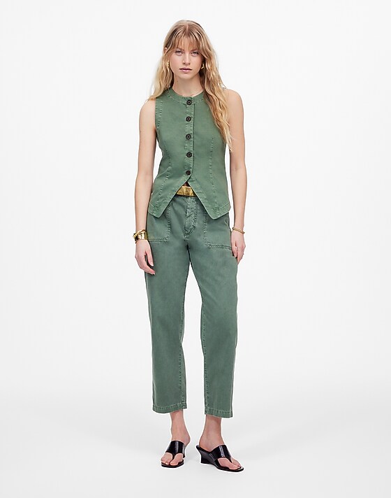 Madewell Twill Crewneck Vest In Garment Dye Green
