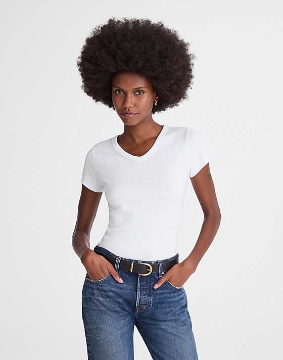 Madewell V-Neck Baby Tee In Compact Cotton White