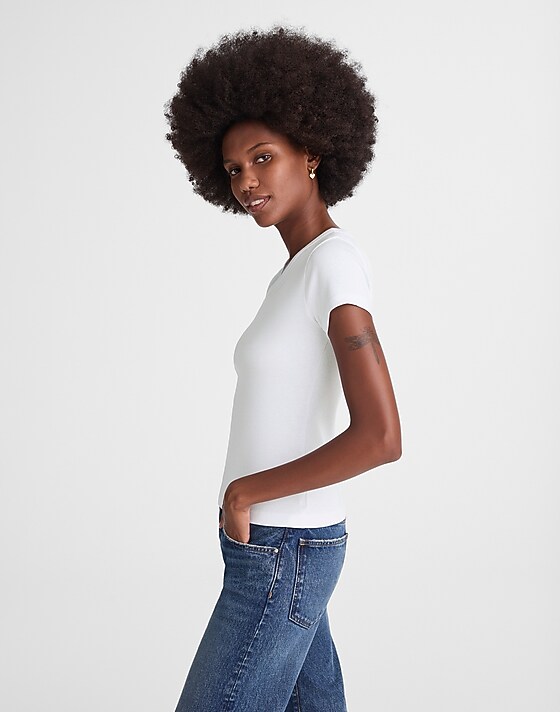 Madewell V-Neck Baby Tee In Compact Cotton White