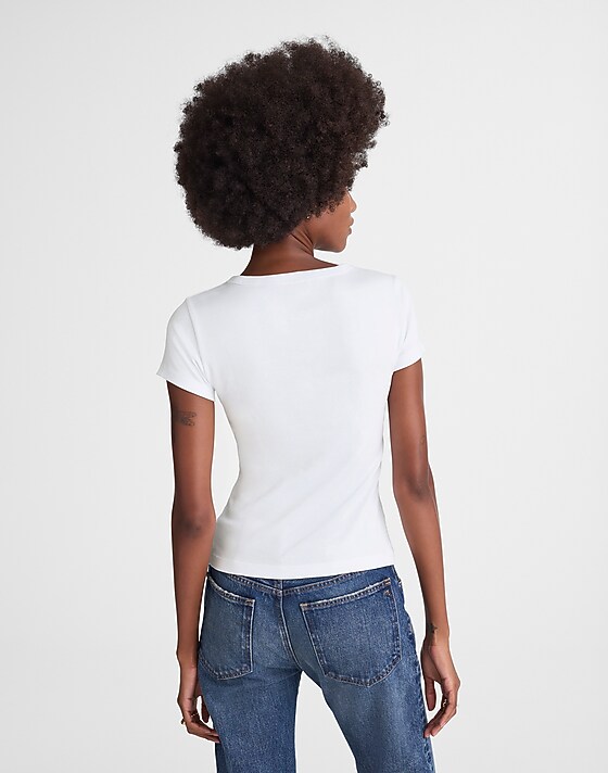 Madewell V-Neck Baby Tee In Compact Cotton White