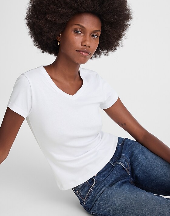 madewell V-Neck Baby Tee in Compact Cotton white
