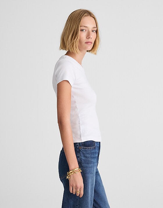 Madewell V-Neck Baby Tee In Compact Cotton White