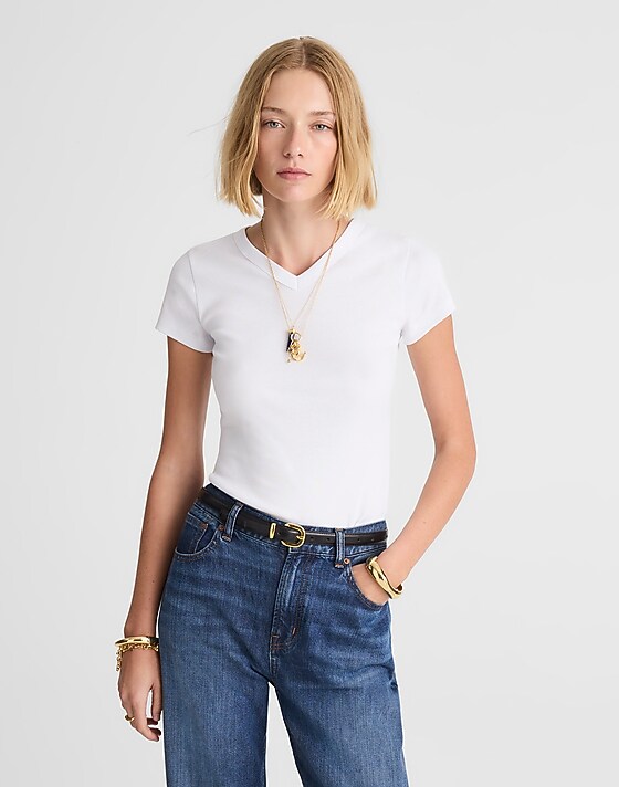 madewell V-Neck Baby Tee in Compact Cotton white