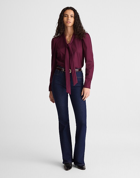Madewell V-Neck Button-Front Top Dark Pomegranate