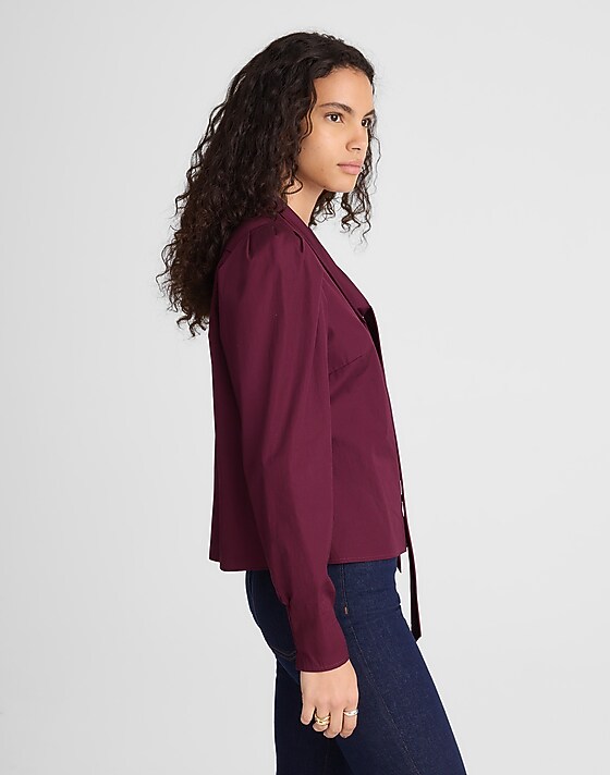 Madewell V-Neck Button-Front Top Dark Pomegranate