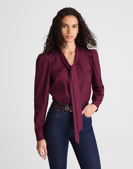 madewell V-Neck Button-Front Top dark pomegranate
