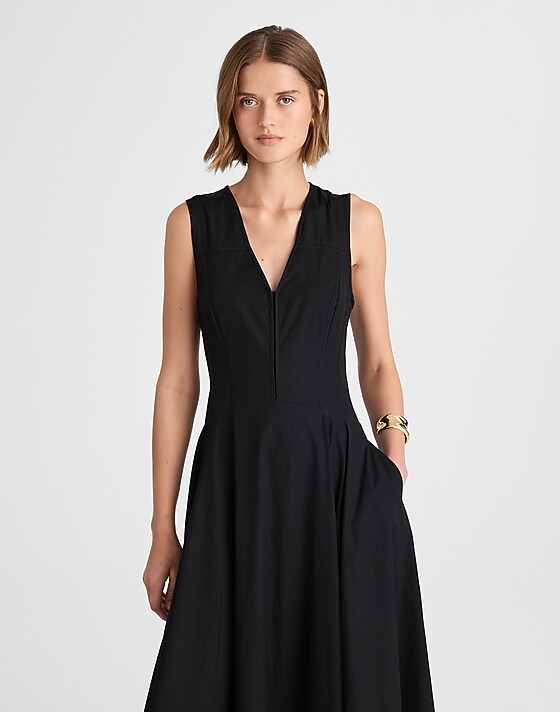 Madewell V-Neck Circle Midi Dress Jet Black