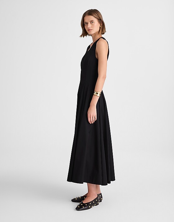 Madewell V-Neck Circle Midi Dress Jet Black
