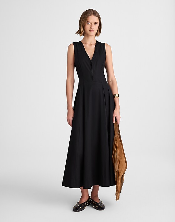 madewell V-Neck Circle Midi Dress jet black
