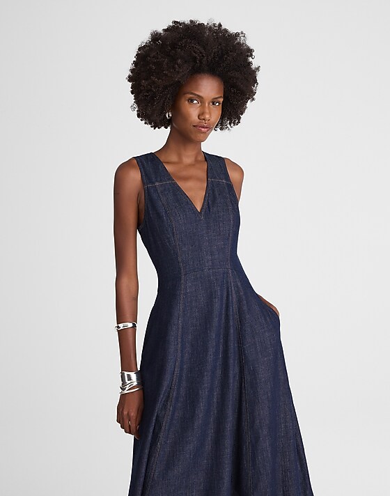 Madewell V-Neck Circle Midi Dress Rinse Wash