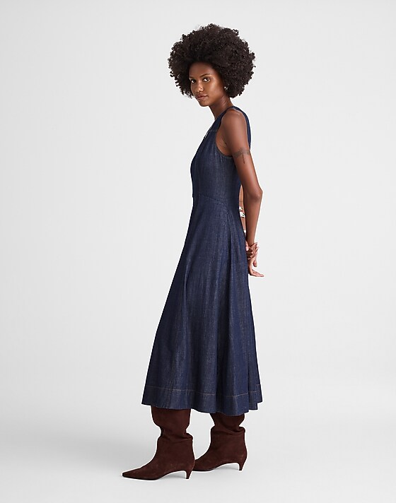 Madewell V-Neck Circle Midi Dress Rinse Wash