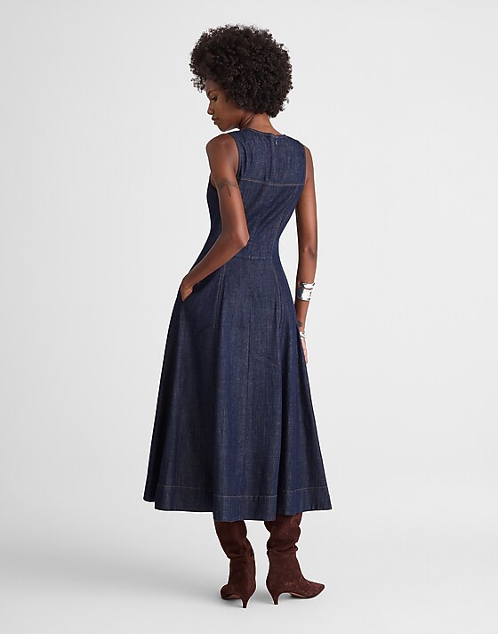 Madewell V-Neck Circle Midi Dress Rinse Wash
