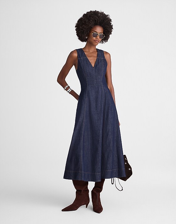 madewell V-Neck Circle Midi Dress rinse wash