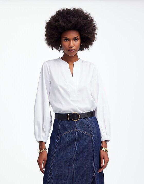 madewell V-Neck Long-Sleeve Top eyelet white