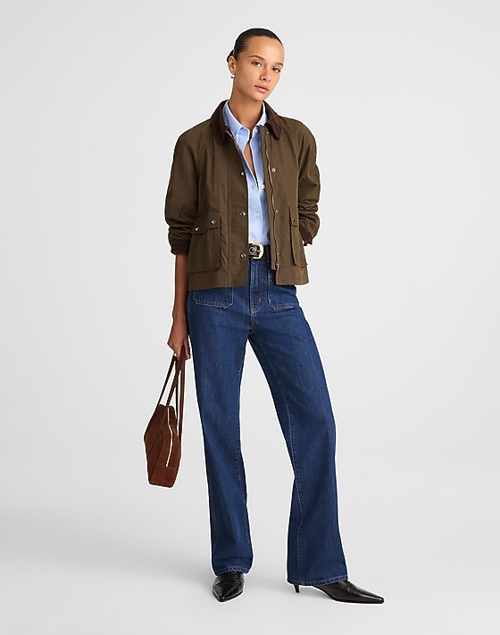 Madewell Waxed Zip-Front Jacket Trench Green