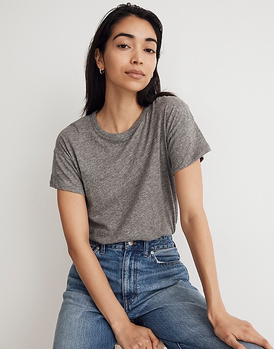 madewell Whisper Crew Neck Tee hthr iron