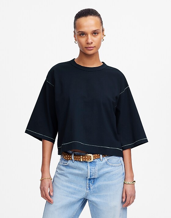 madewell Wide-Sleeve Boxy Tee dark navy