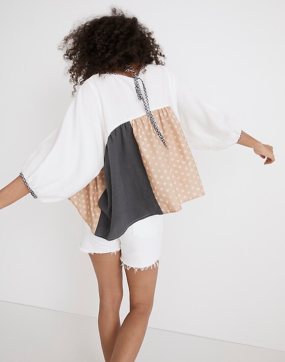 Madewell Madewell X La Réunion Upcycled Patchwork Peasant Shirt Upcycled Fabric
