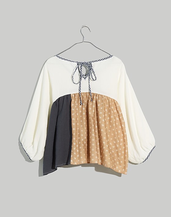 Madewell Madewell X La Réunion Upcycled Patchwork Peasant Shirt Upcycled Fabric