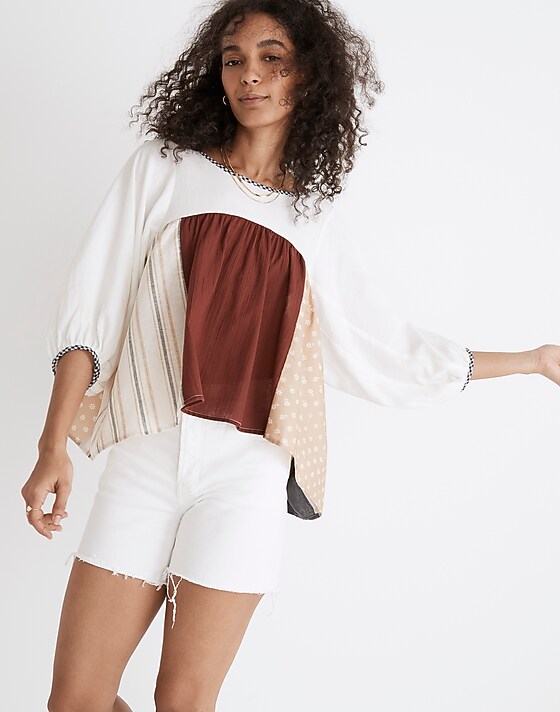 madewell Madewell x La Réunion Upcycled Patchwork Peasant Shirt upcycled fabric