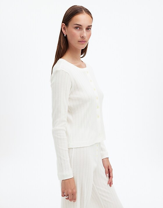 Madewell Madewell X LESET Pointelle Classic Crew Cardigan White