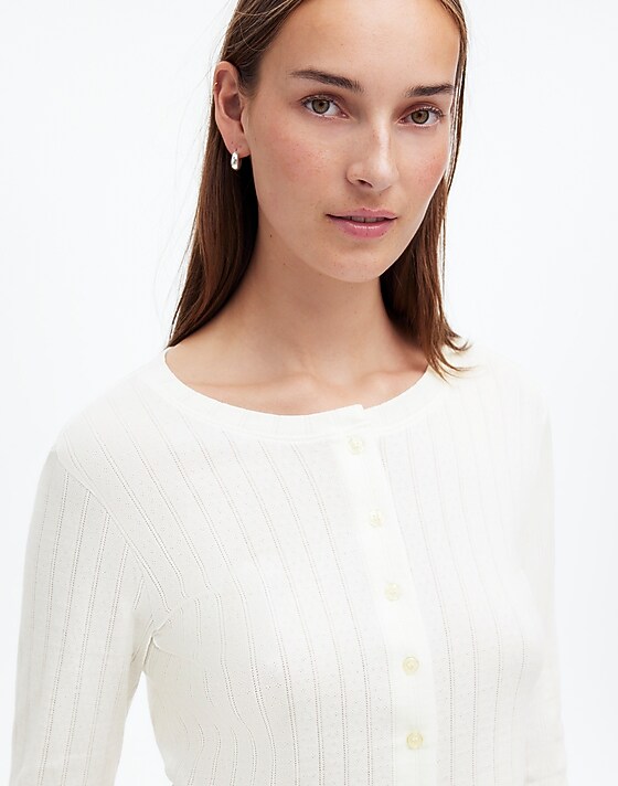 Madewell Madewell X LESET Pointelle Classic Crew Cardigan White