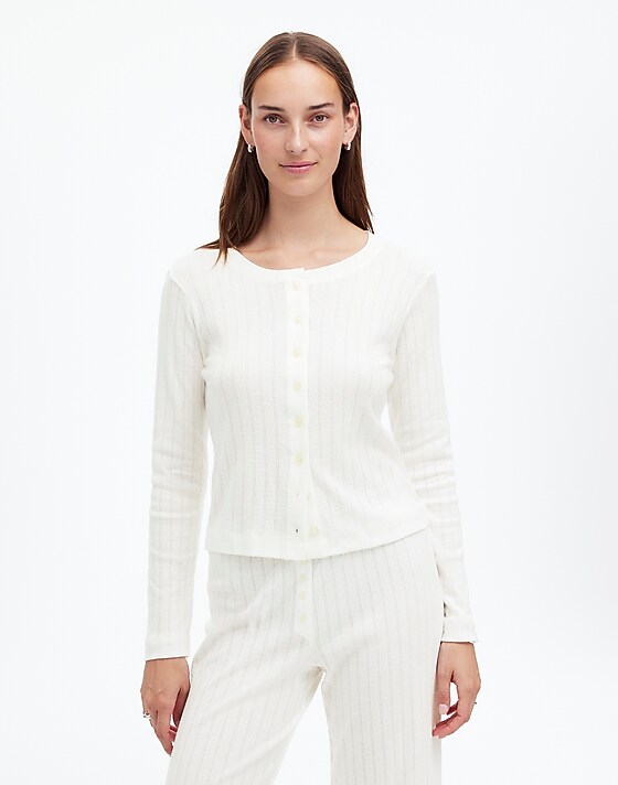 madewell Madewell x LESET Pointelle Classic Crew Cardigan white