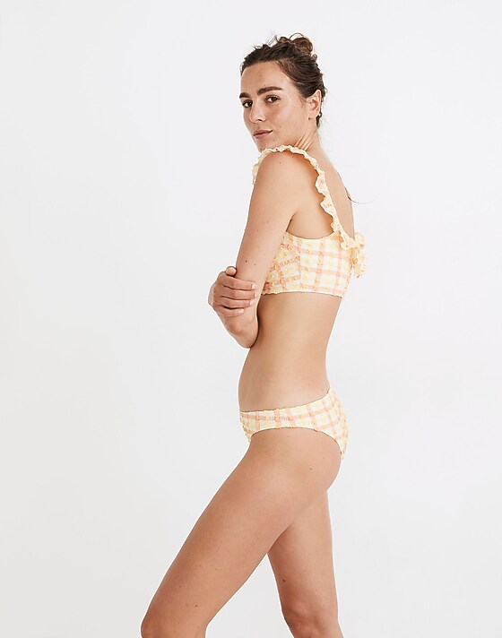 Madewell Madewell X Solid & Striped® Paloma Bikini Bottom In Seersucker Gingham Cantaloupe/lemon Zest