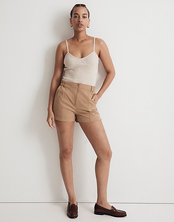 madewell Zip-Front Tapered Shorts seed khaki