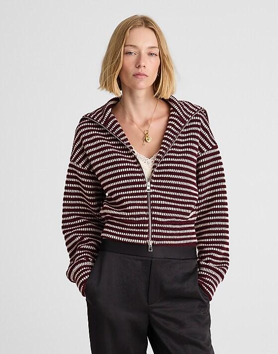 madewell Zip-Up Knit Jacket dark pomegrante