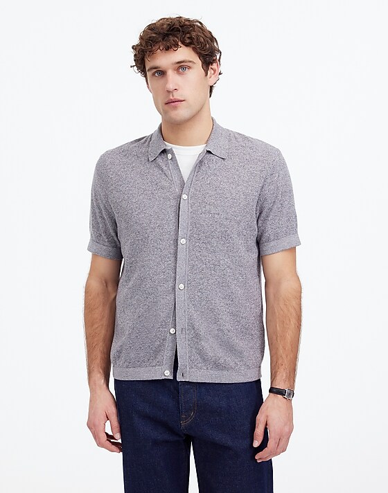 Madewell Marled Cotton Button-Up Sweater Polo Grey Marl