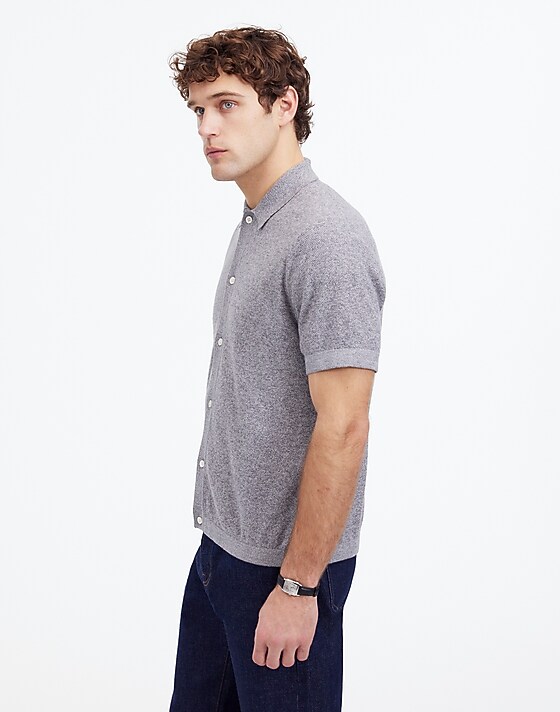 Madewell Marled Cotton Button-Up Sweater Polo Grey Marl