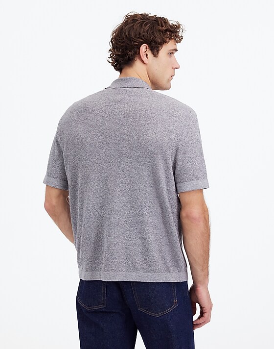 Madewell Marled Cotton Button-Up Sweater Polo Grey Marl