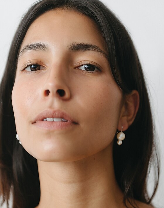 Madewell Maslo Jewelry Double Orb Pearl Earrings Silver