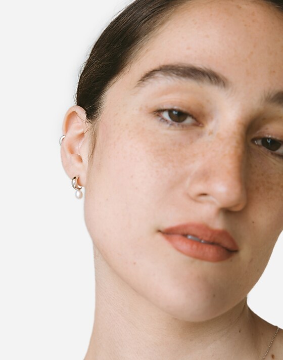 Madewell Maslo Jewelry Mini Pearl Hoop Earrings Sterling Silver Silver