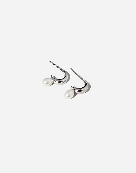 madewell Maslo Jewelry Mini Pearl Hoop Earrings Sterling Silver silver