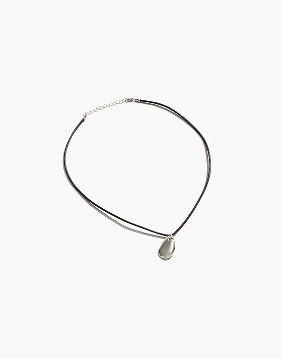 Madewell Maslo Jewelry Small Pebble Pendant Necklace Sterling Silver Cord Silver