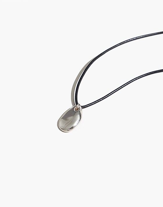 madewell Maslo Jewelry Small Pebble Pendant Necklace Sterling Silver Cord silver