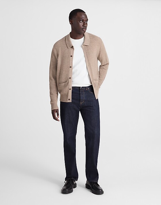 Madewell Merino Wool Collared Cardigan Heather Brown