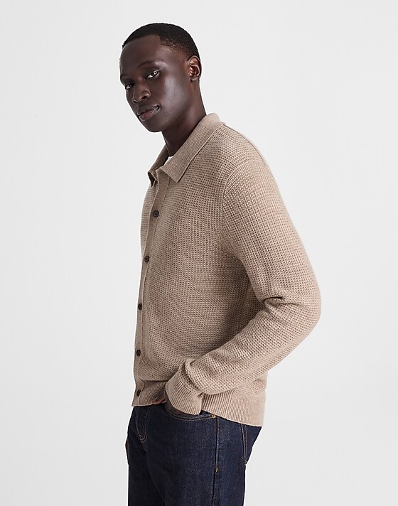 Madewell Merino Wool Collared Cardigan Heather Brown